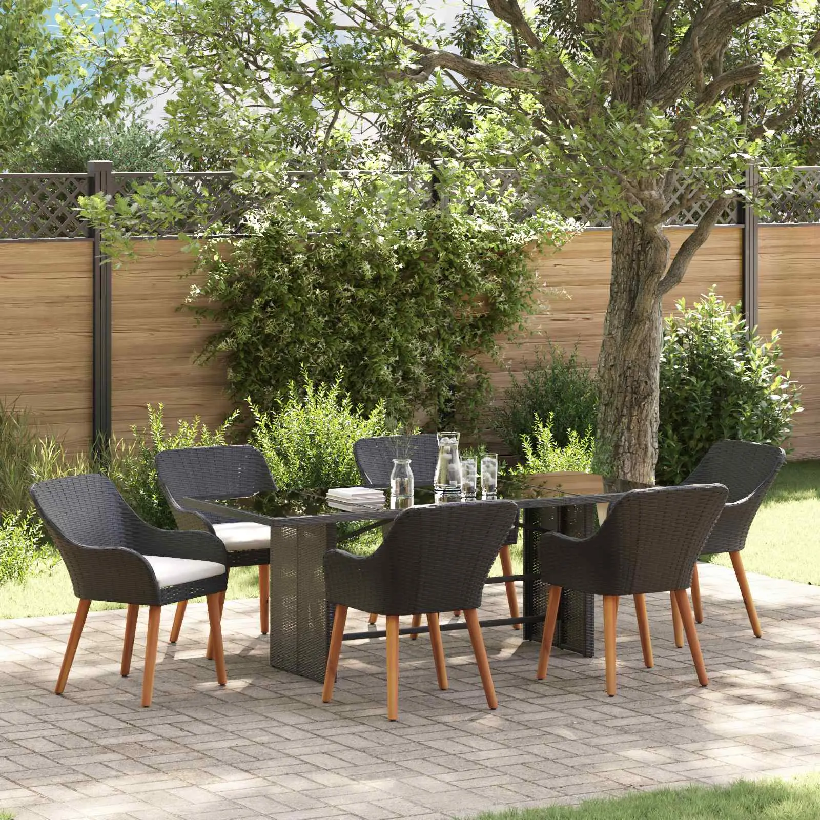Ensemble de salle à manger pour jardin 7 pcs Noir polyrotin vidaXL 3261621