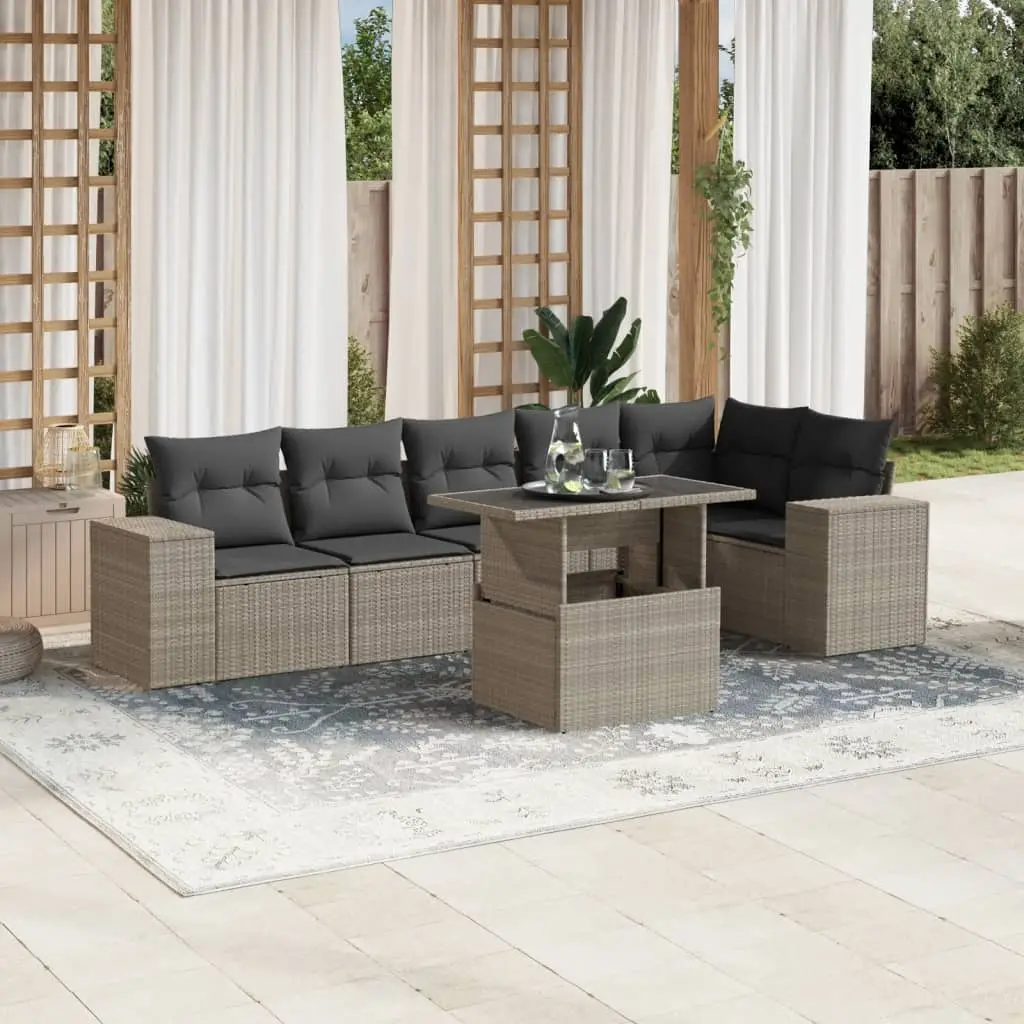 Ensemble de jardin 7 pcs résine tressée modulable table convertible gris clair – ComfortXL Outdoor Living