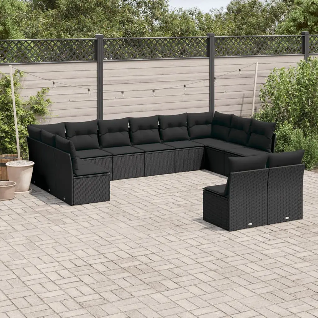 Ensemble canapés de jardin 12 pcs résine tressée modulable sans table pour balcon Noir intégral – ComfortXL Outdoor Living
