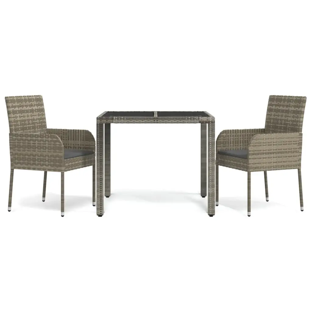 Ensemble de 3 pcs table de jardin avec chaises – mobilier de jardin coussins gris résine tressée-JU2400
