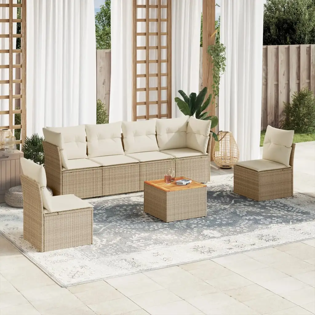 Ensemble de Jardin 7 Pièces Poly Rotin Modulable avec Coffre de Rangement pour Terrasse Beige – ComfortXL Outdoor Living