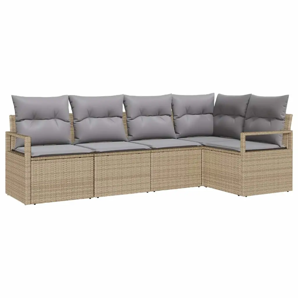 Ensemble de Canapés 5 pcs | Canapé D’extérieur | Sofa De Jardin Beige et Gris clair polyrotin Maison Chic