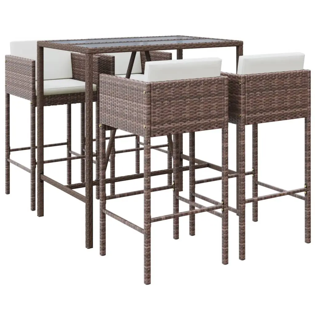 Ensemble de 5 pcs bar de jardin – Mobilier d’extérieur avec coussins marron poly rotin-JU2139