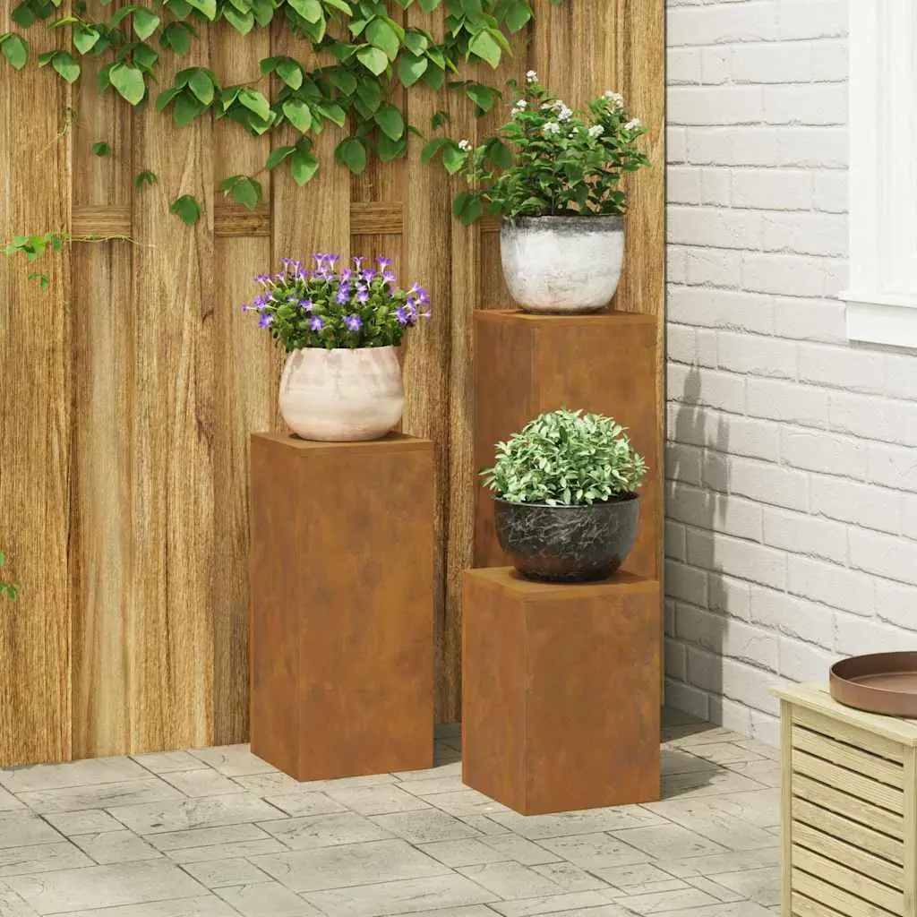 Ensemble de 3 Porte-pots Acier Corten Effet Rouillé Plusieurs Tailles pour Jardin Terrasse – ComfortXL Outdoor Living