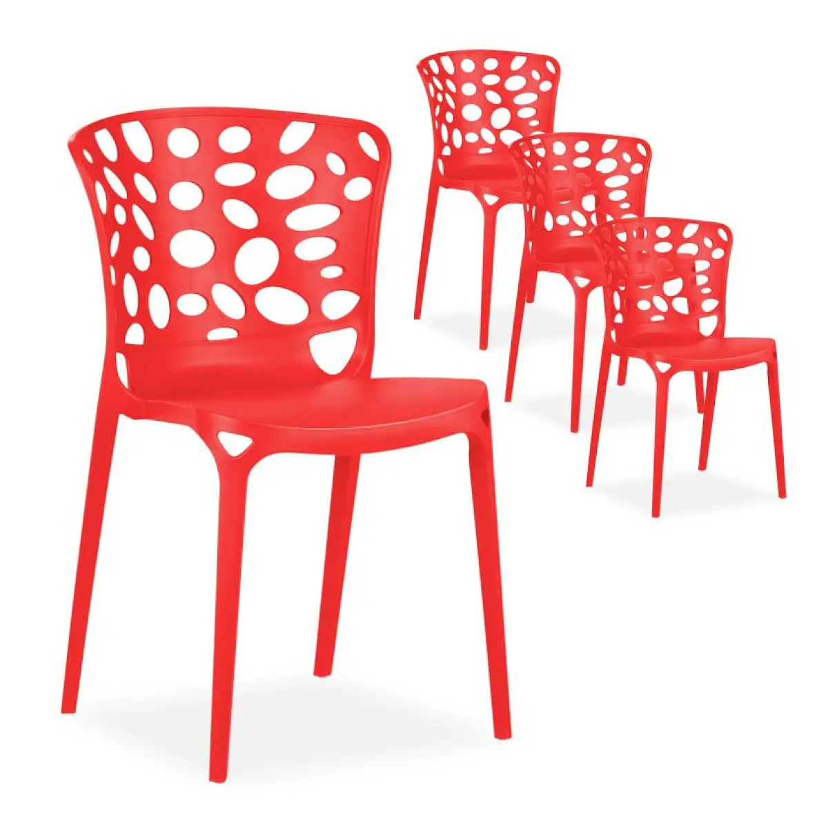 Ensemble de 4 chaises de jardin rouges élégantes et confortables