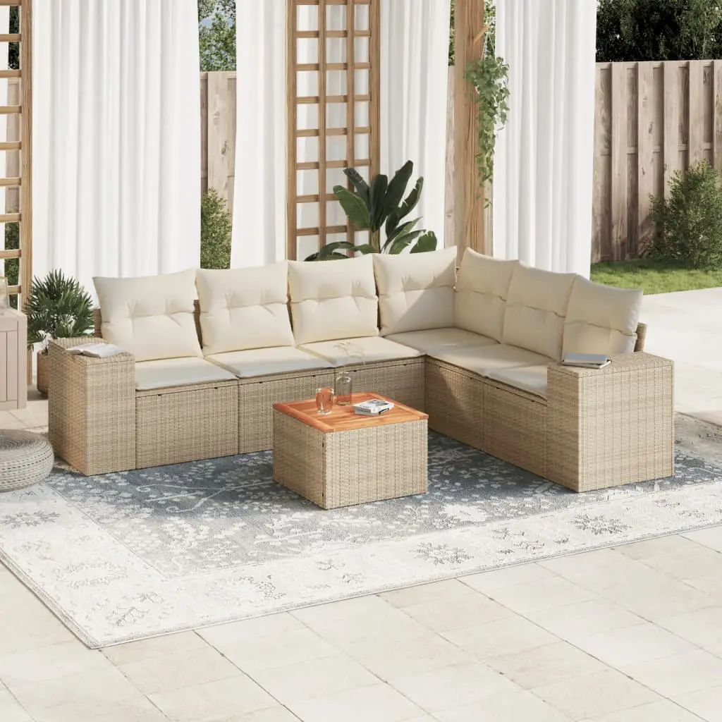 Ensemble de Jardin Modulable 7 pcs Résine Tressée Beige avec Rangement et Table Acacia pour Extérieur – ComfortXL Outdoor Living
