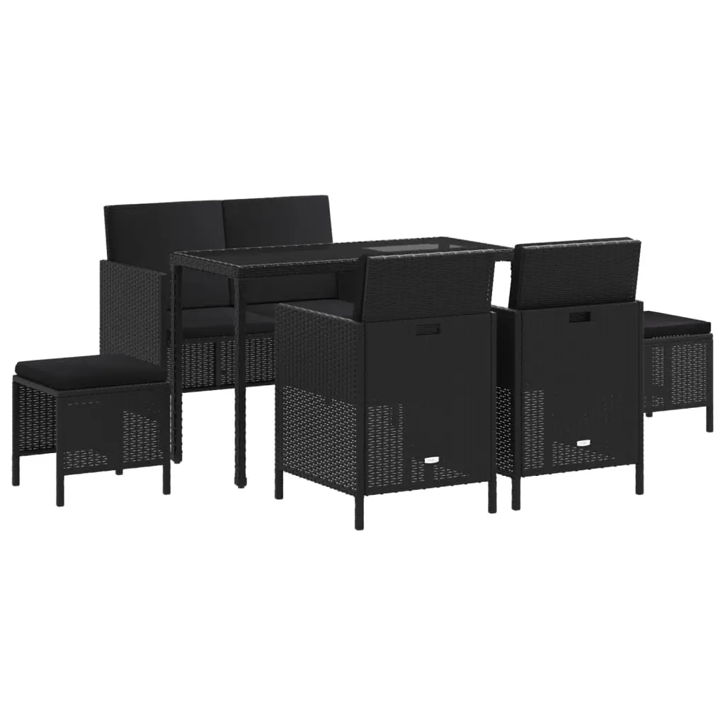 Ensemble de 6 pcs table de jardin et chaises avec coussins – mobilier de jardin noir résine tressée