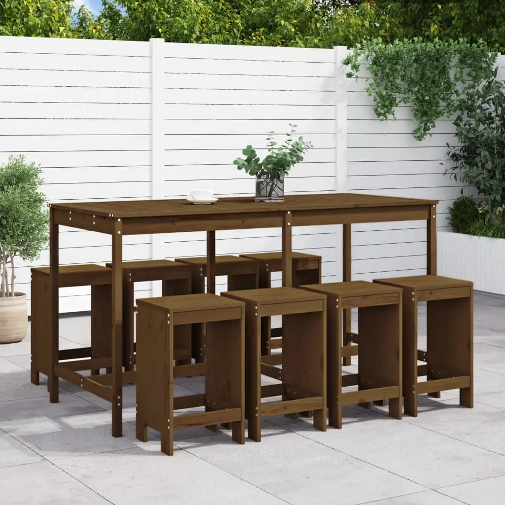 Ensemble de bar de jardin 9 pcs marron miel bois de pin massif vidaXL 3157760