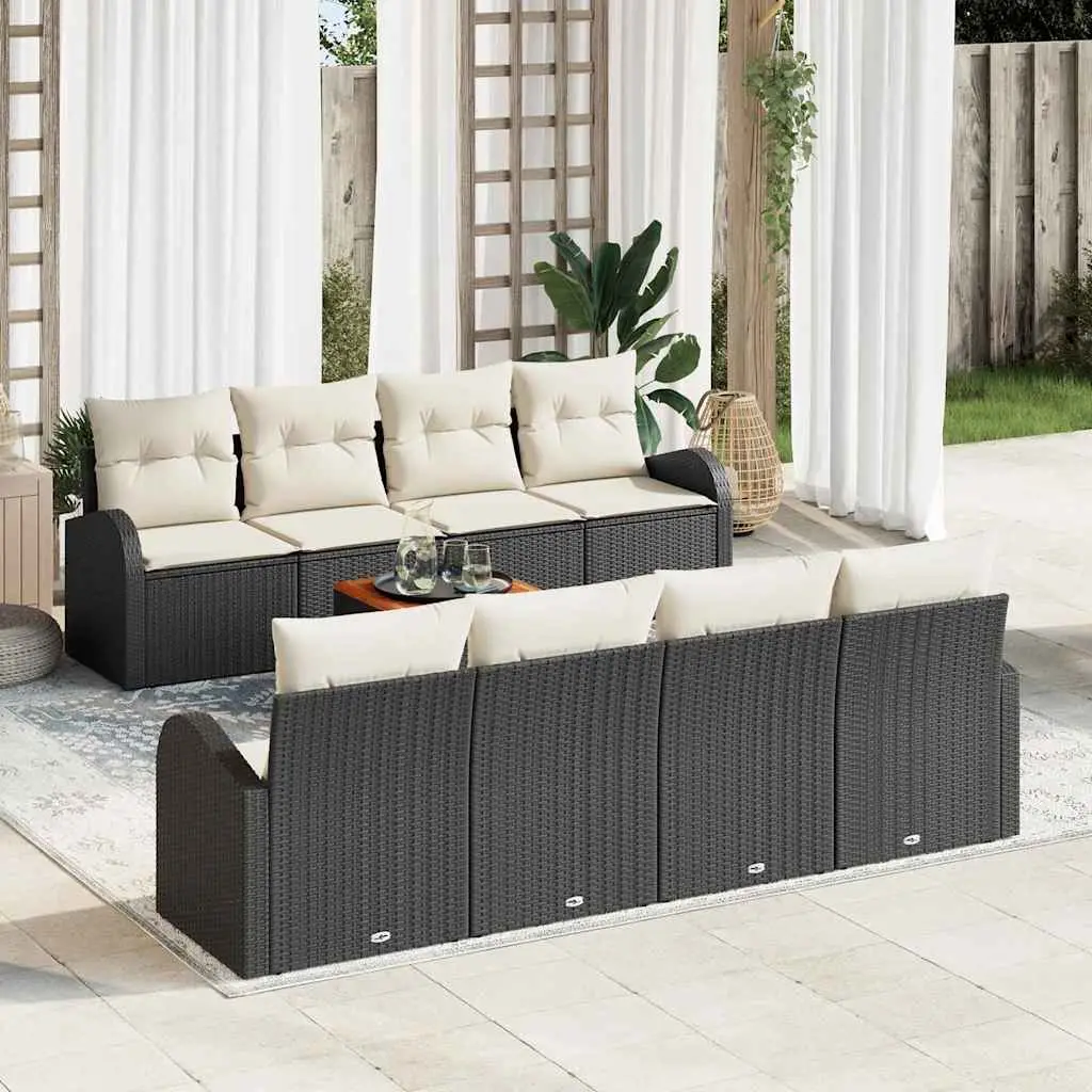 Ensemble de canapé de jardin avec coussin 9 pcs Noir polyrotin vidaXL 3347551