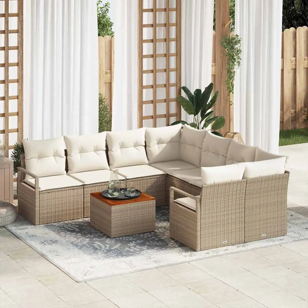 Ensemble canapé de jardin modulaire 9 pièces en rotin synthétique avec rangement extérieur Beige et Blanc – ComfortXL Outdoor Living