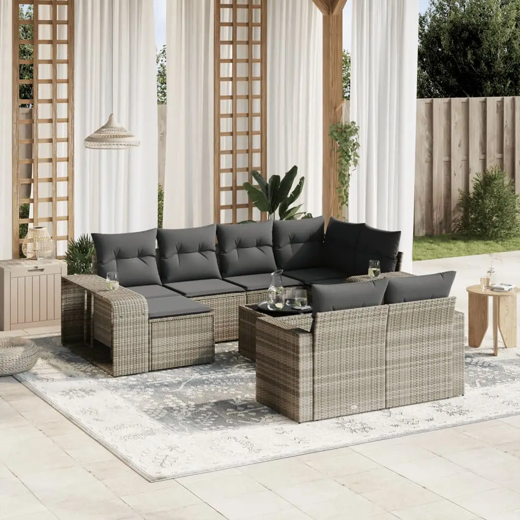 Ensemble d’Extérieur 11pcs Résine Tressée Modulable Rangement Repose-pieds Étagères Gris Clair – ComfortXL Outdoor Living