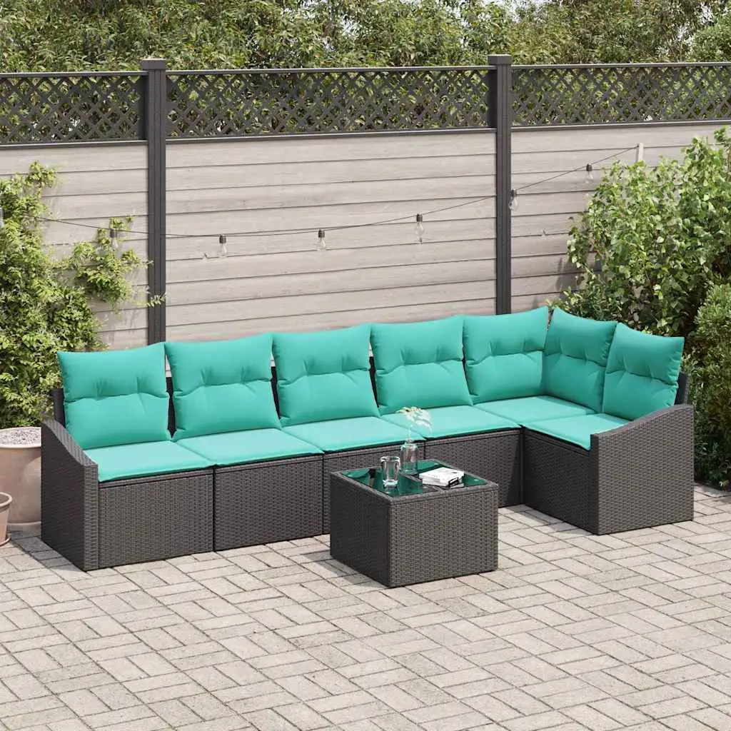 Ensemble de Canapés avec coussin 7 pcs Noir polyrotin vidaXL 3346756