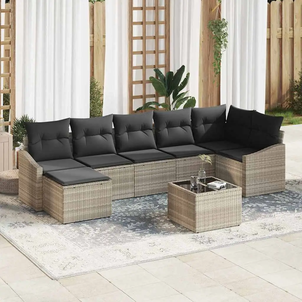 Ensemble de Canapés avec coussin 8 pcs Gris clair polyrotin vidaXL 3346822