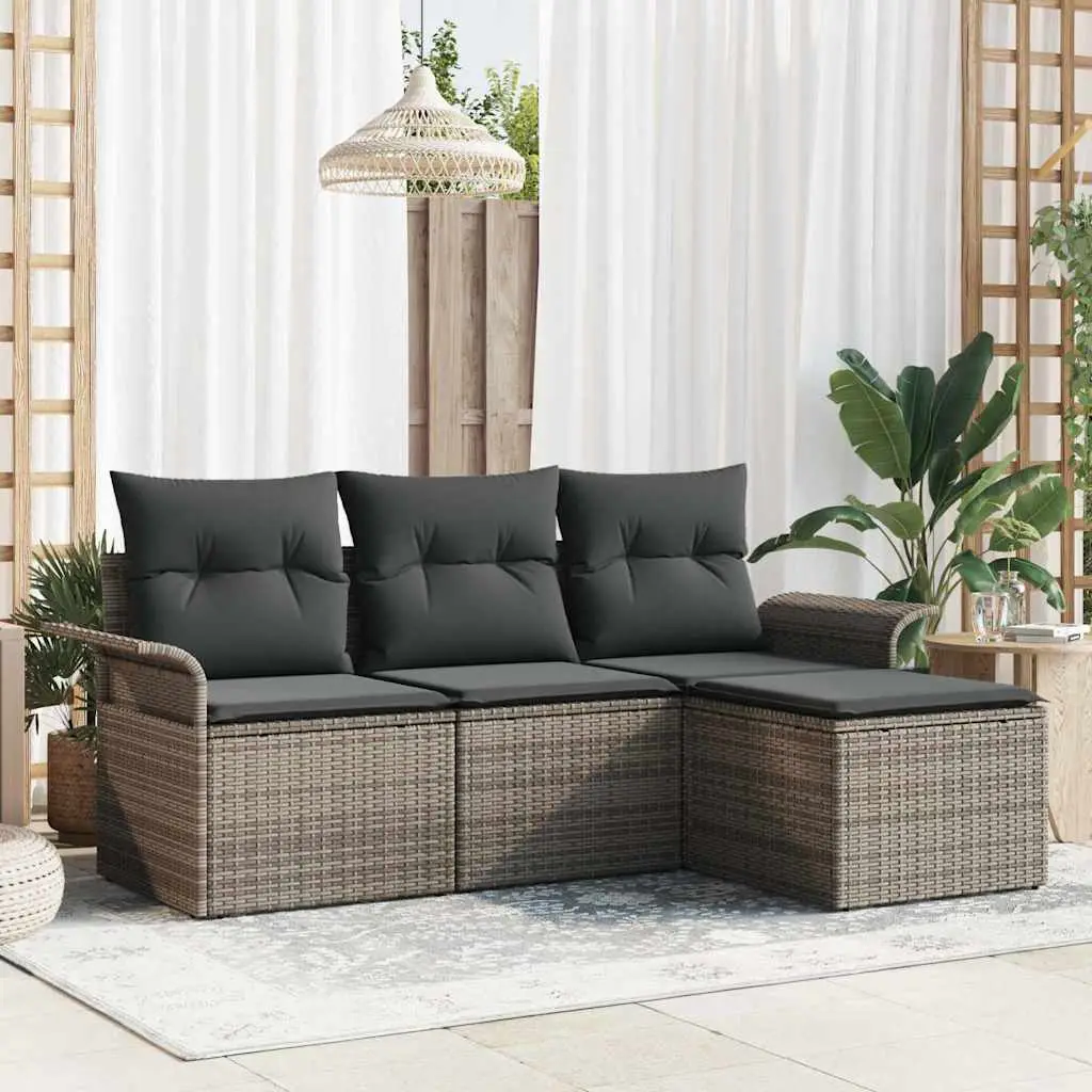 Ensemble de Canapés avec coussin 4 pcs Gris polyrotin vidaXL 3345309