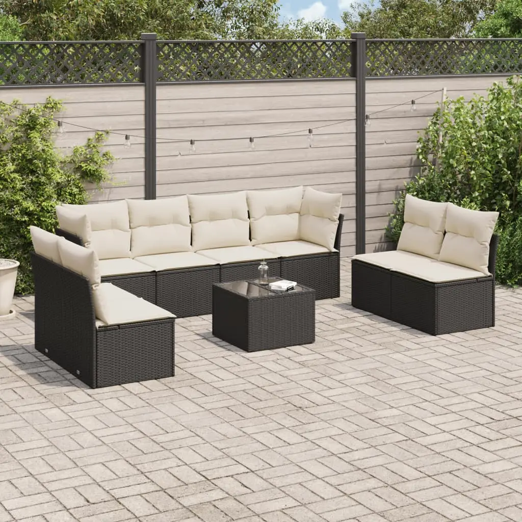 Ensemble Canapé Poly Rotin 9 Pcs Modulable avec Rangement et Coussins pour Terrasse Noir et Crème – ComfortXL Outdoor Living