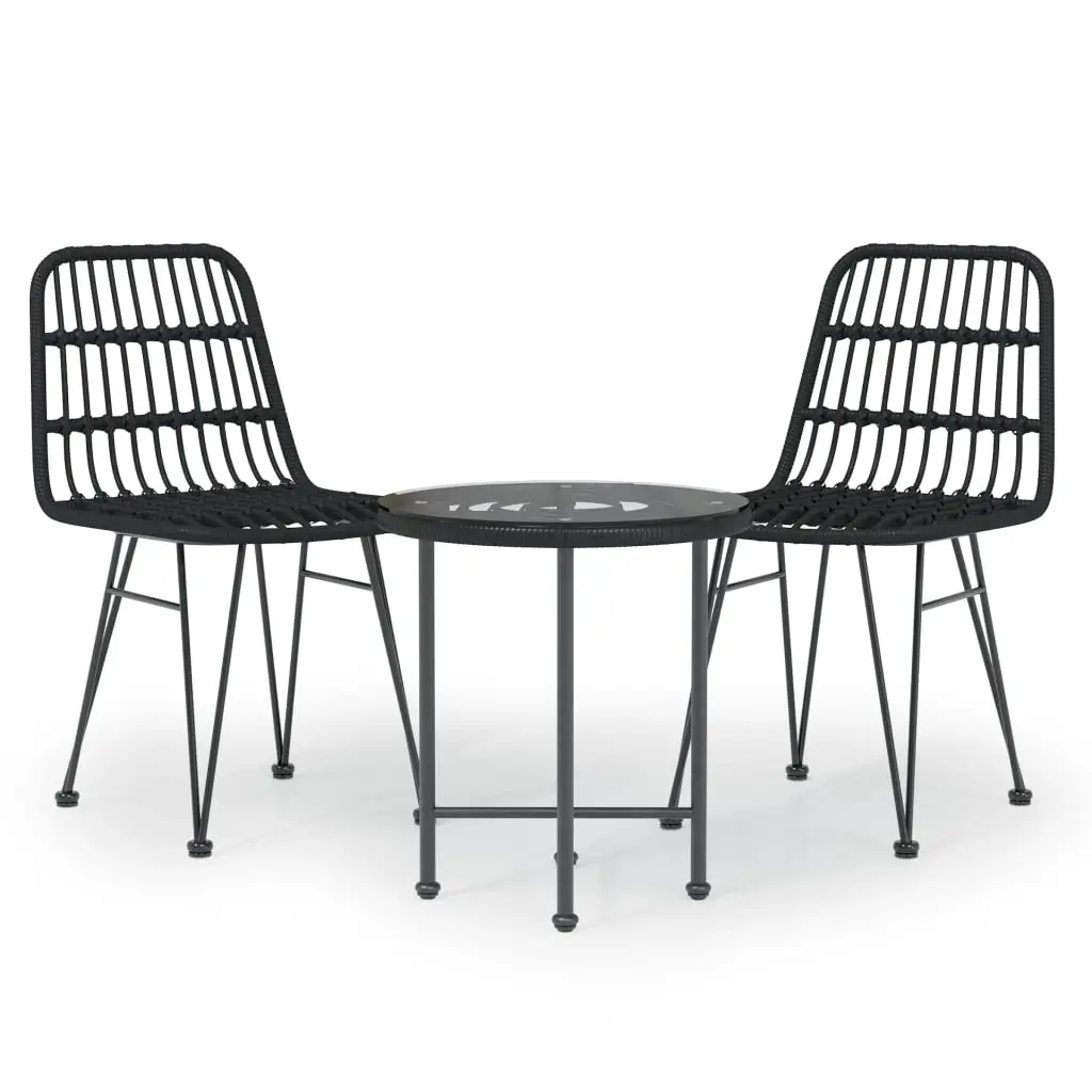 Ensemble de 3 pcs table de jardin avec chaises – mobilier de jardin Noir Résine tressée-JU2373