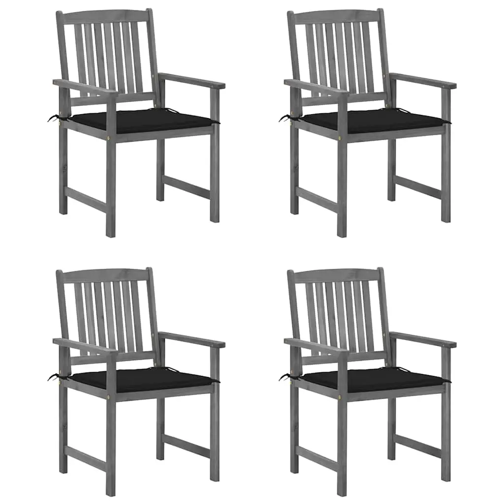 Ensemble de 4 Chaises de Jardin Grises en Bois d’Acacia avec Coussins Noir – ComfortXL Outdoor Living