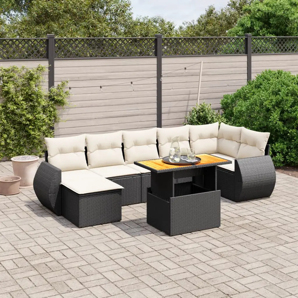 Ensemble de jardin 8 places et pouf résine tressée table modulable Noir – ComfortXL Outdoor Living