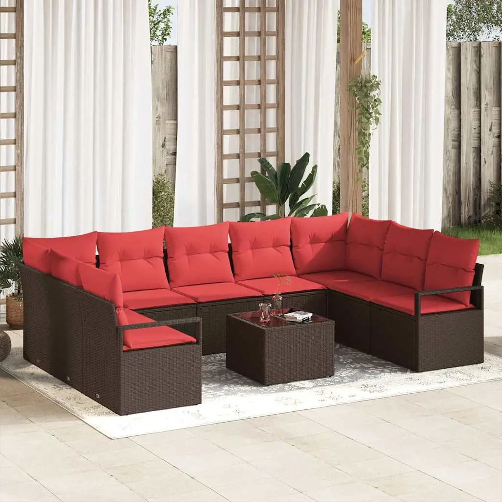 Ensemble de Canapés avec coussin 10 pcs Marron polyrotin vidaXL 3346554
