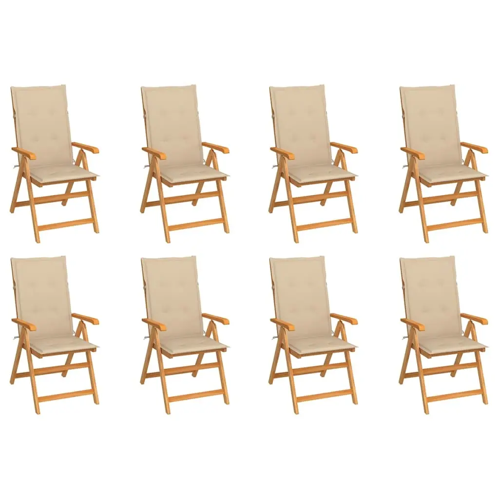Ensemble de 8 Chaises de Jardin en Teck Pliables et Inclinables avec Coussins Confortables Beige – ComfortXL Outdoor Living