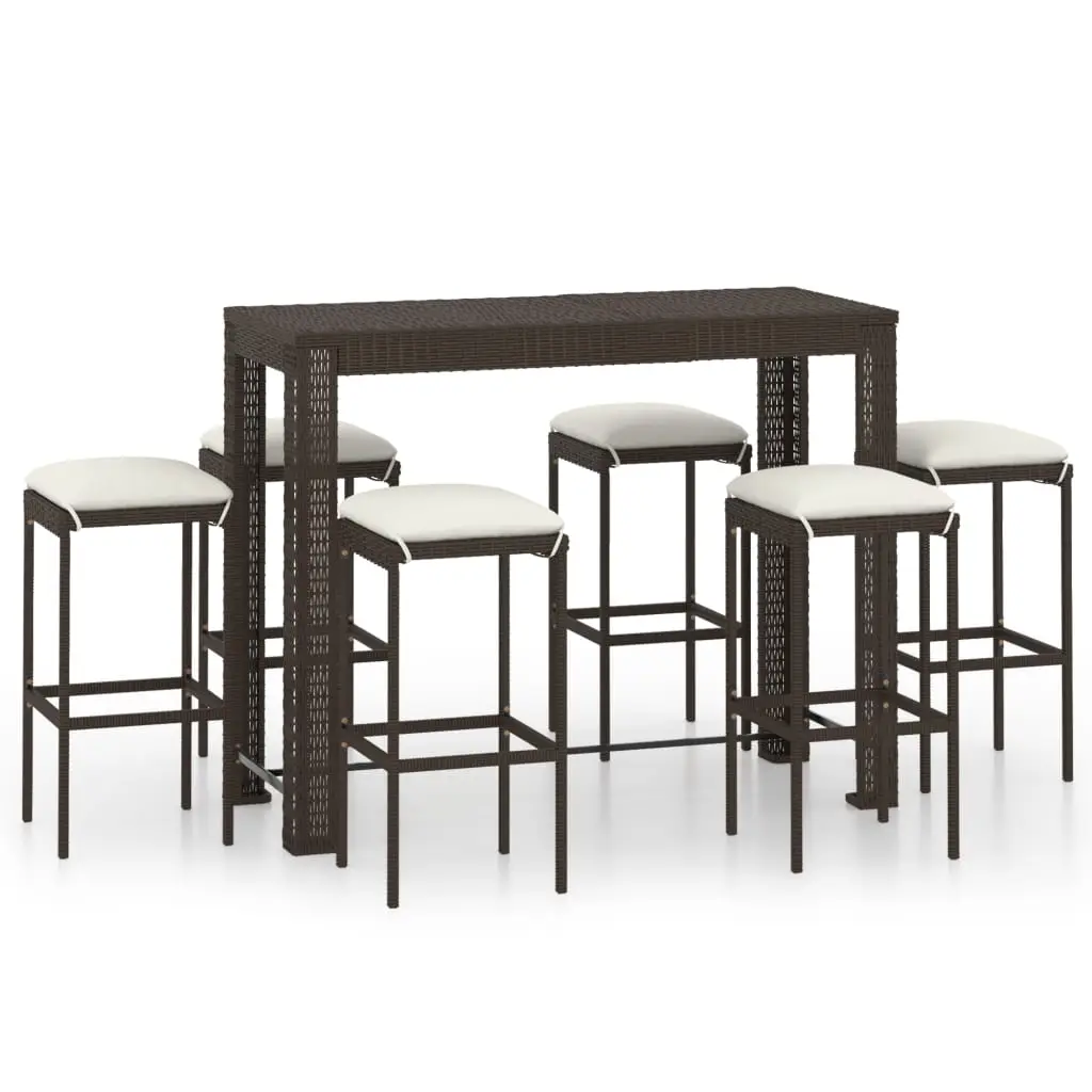 Ensemble de 7 pcs bar de jardin – Mobilier d’extérieur – Mobilier de jardin coussins Résine tressée Marron-JU1961