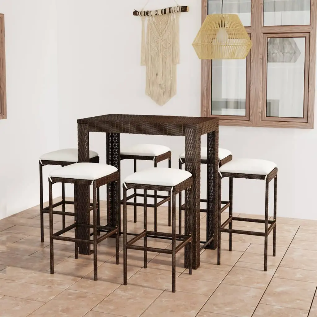 Ensemble de bar de jardin 7 pcs coussins Résine tressée Marron vidaXL 3064783