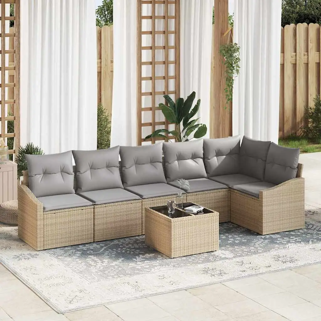 Ensemble de Canapés avec coussin 7 pcs Beige polyrotin vidaXL 3346750