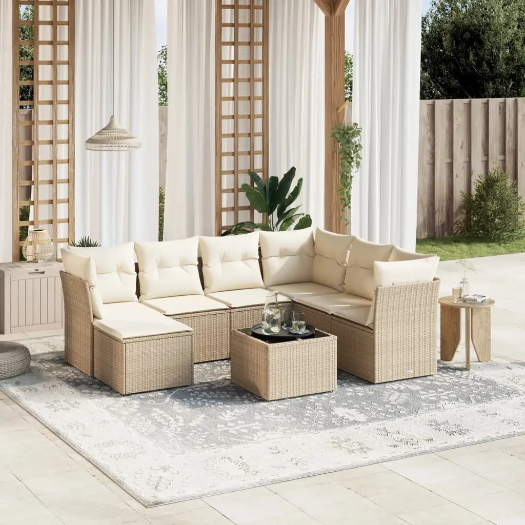 Ensemble de jardin 8 pcs en résine tressée modulable avec table basse Beige – ComfortXL Outdoor Living