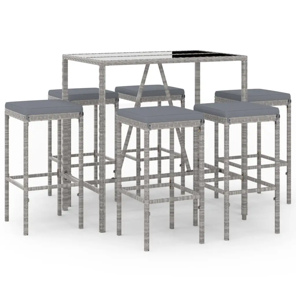 Ensemble de 7 pcs bar de jardin – Mobilier d’extérieur – Mobilier de jardin avec coussins gris poly rotin-JU2156