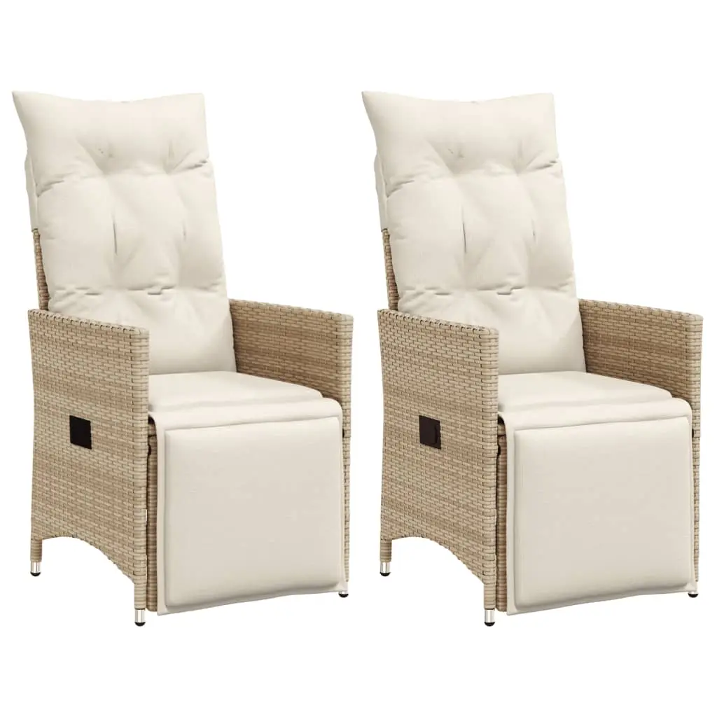 Ensemble de 2 Fauteuils Bain de Soleil Poly Rotin avec Coussins et Repose-pieds Beige – ComfortXL Outdoor Living