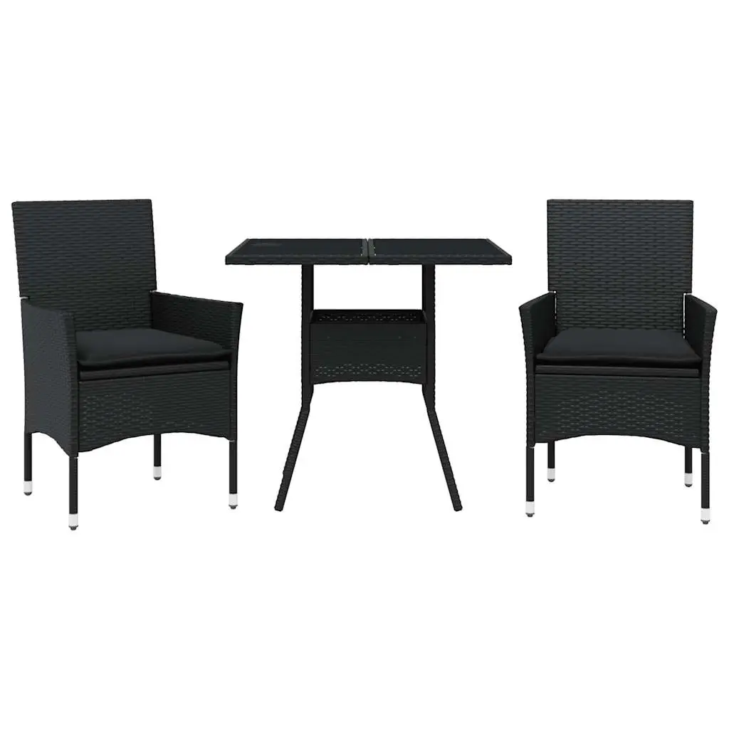 Ensemble de 3 pcs table de jardin et chaises avec coussins – mobilier de jardin noir rotin verre-JU2580