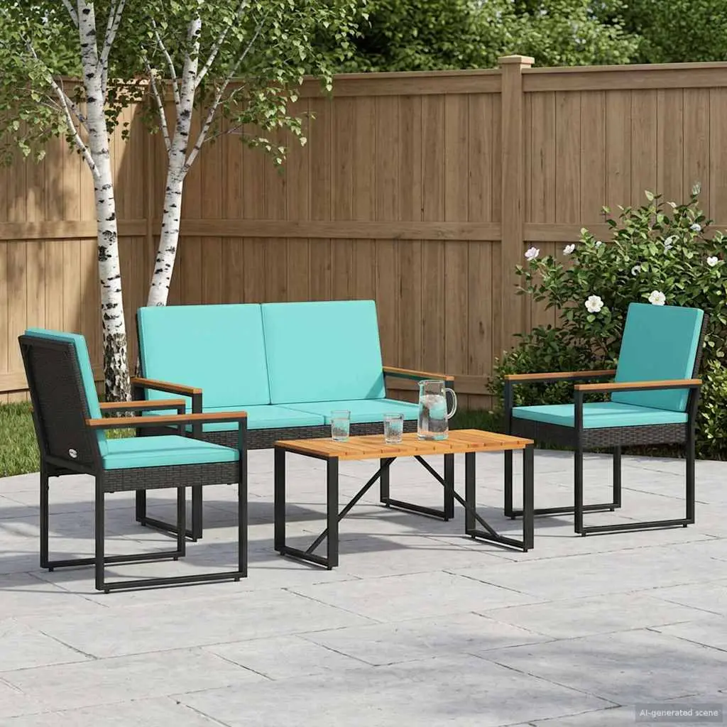 Ensemble de meubles d’extérieur 4 pcs Noir et turquoise vidaXL 42025329