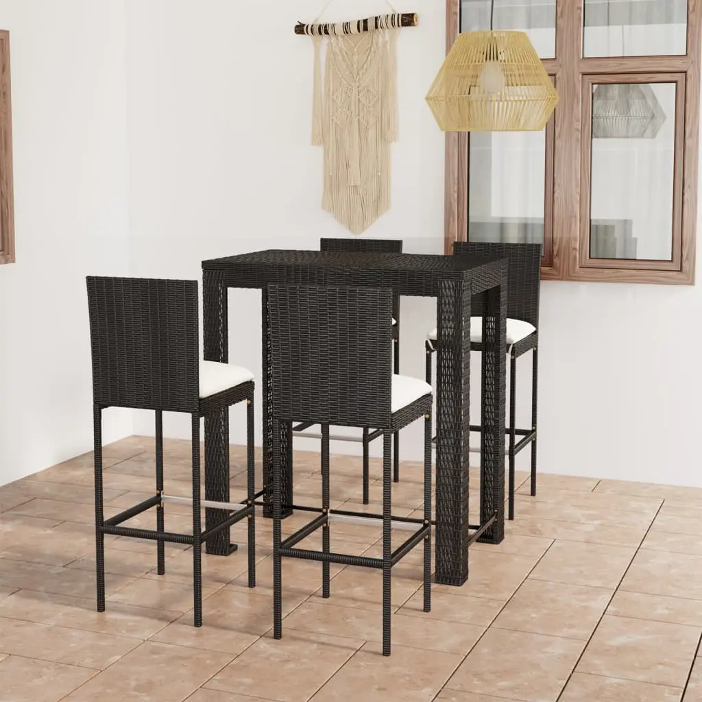 Ensemble de bar d’extérieur 5 pcs coussins Résine tressée Noir vidaXL 3064796