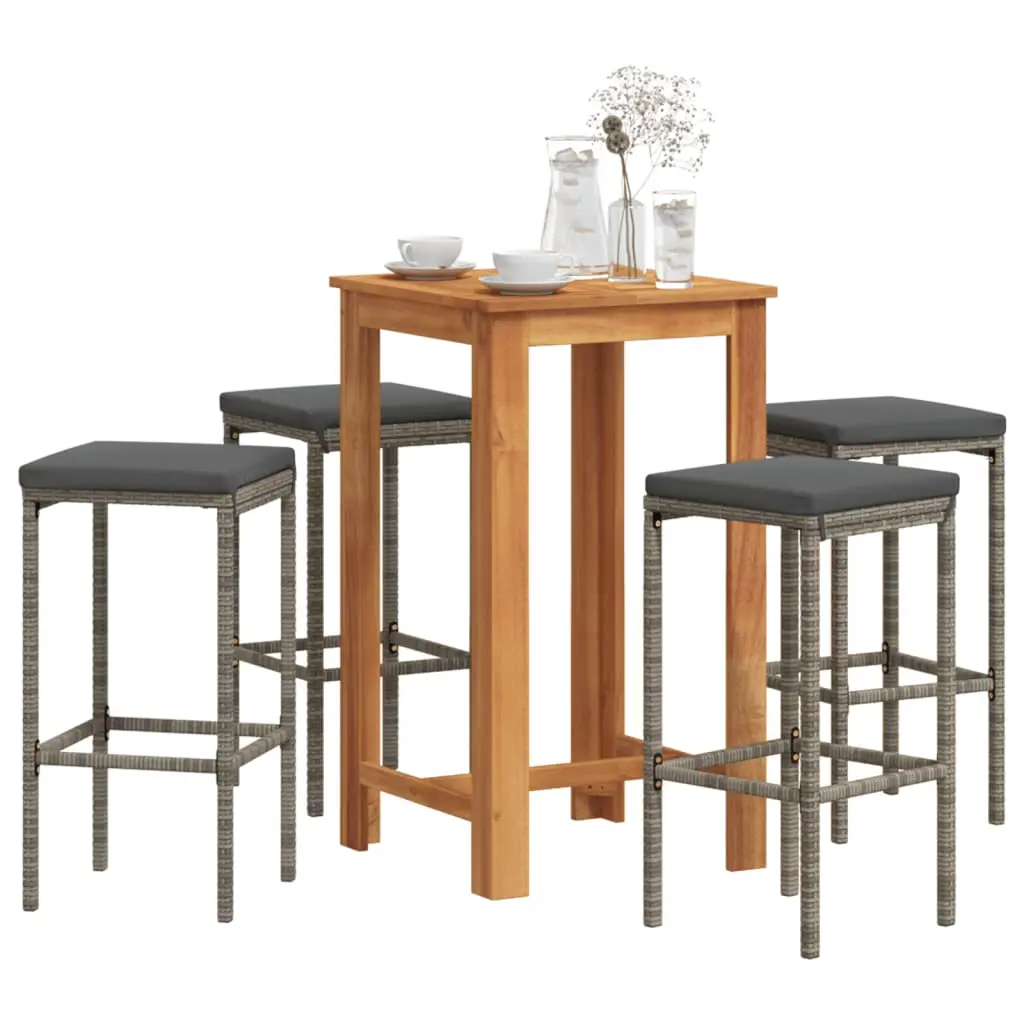 Ensemble de bar de jardin 5 pcs gris bois massif acacia rotin vidaXL 3295271