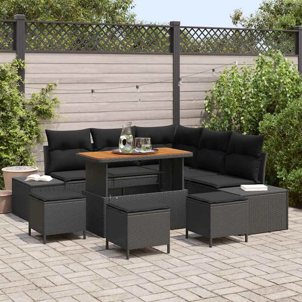 Ensemble de canapé de jardin avec coussin 9 pcs Noir polyrotin vidaXL 3362789