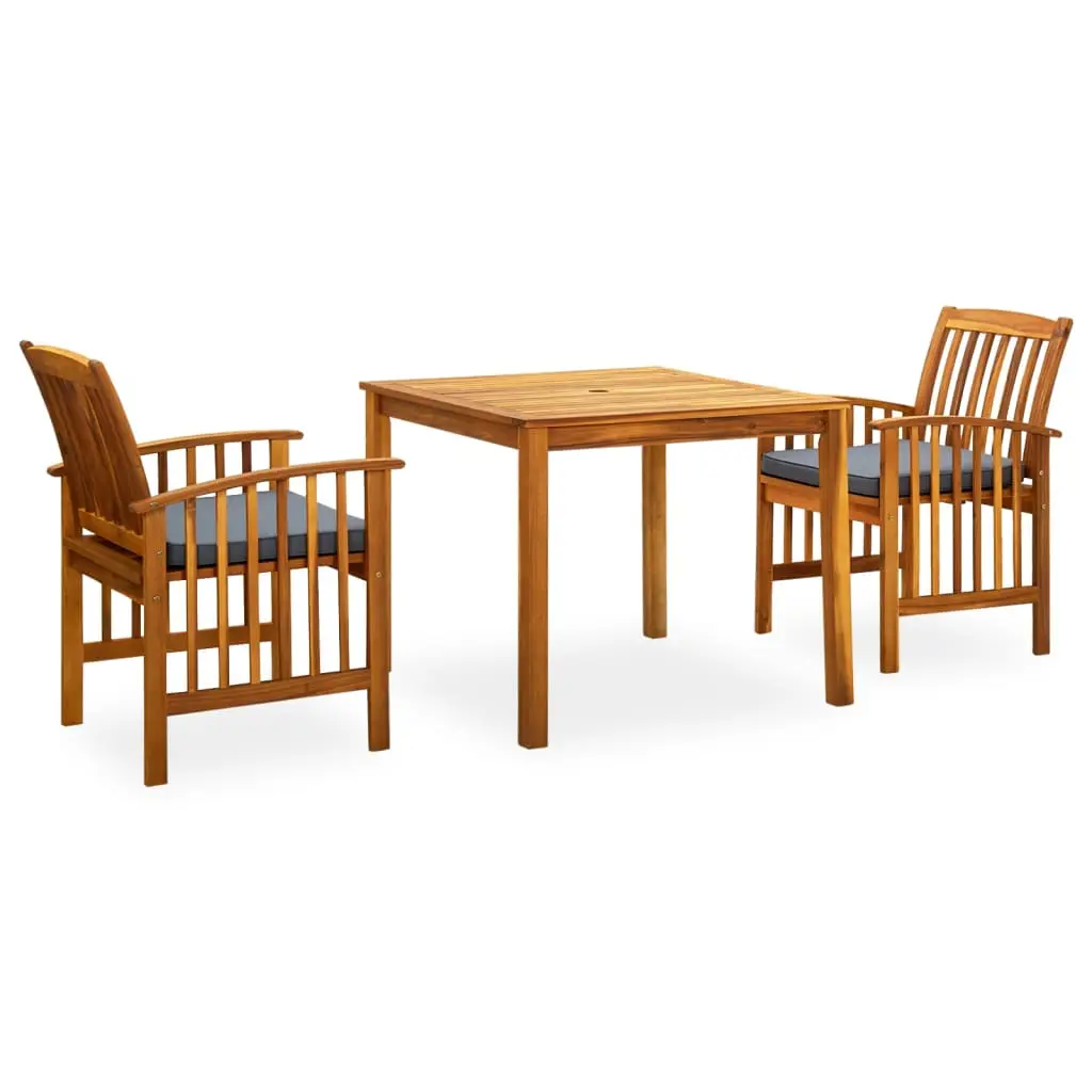 Ensemble de 3 pcs table de jardin avec chaises – mobilier de jardin et coussins Acacia solide-JU2810