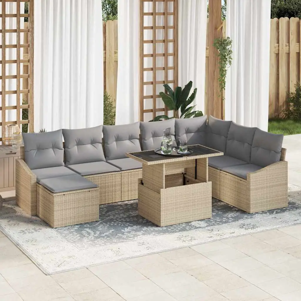 Ensemble de Canapés 9 pcs Beige et Gris clair polyrotin vidaXL 3349056