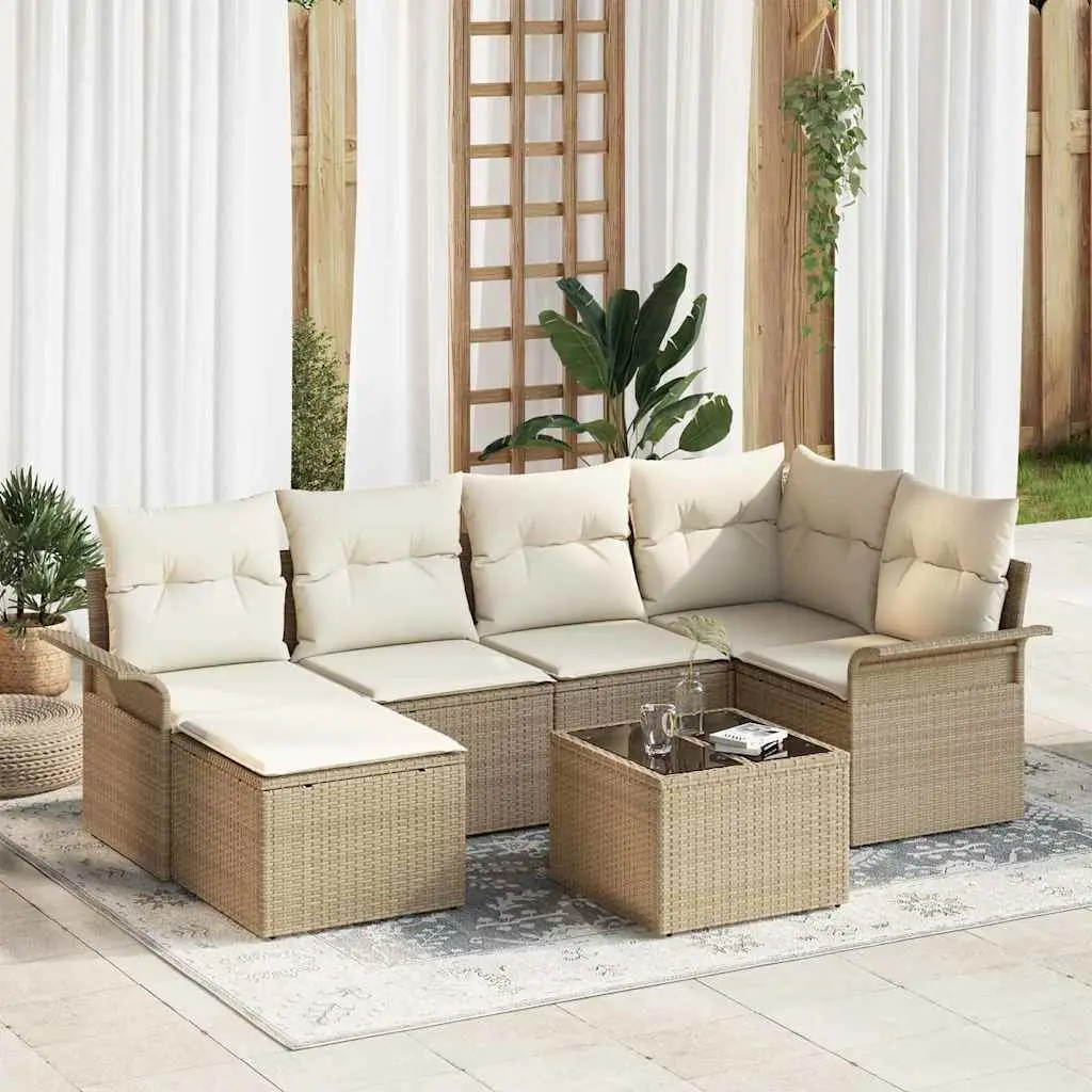 Ensemble complet de jardin 7 pièces avec rangements et repose-pieds Beige – ComfortXL Outdoor Living