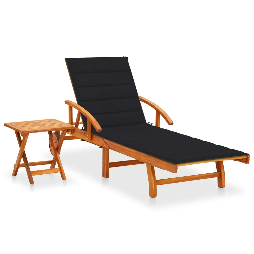 Ensemble Chaise Longue Acacia Table & Coussin Noir Moderne – ComfortXL Outdoor Living