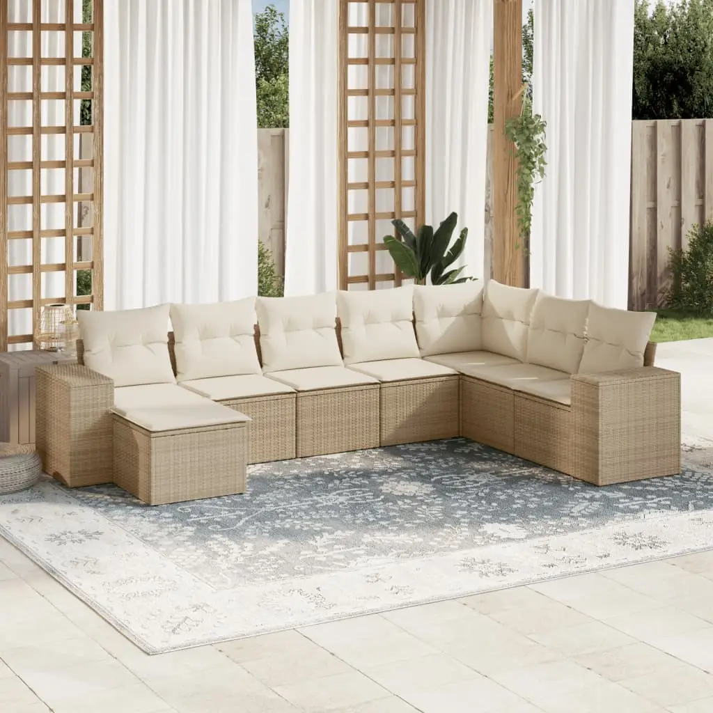 Ensemble canapé de jardin 8 places modulable en résine tressée avec repose-pieds confortable Beige – ComfortXL Outdoor Living