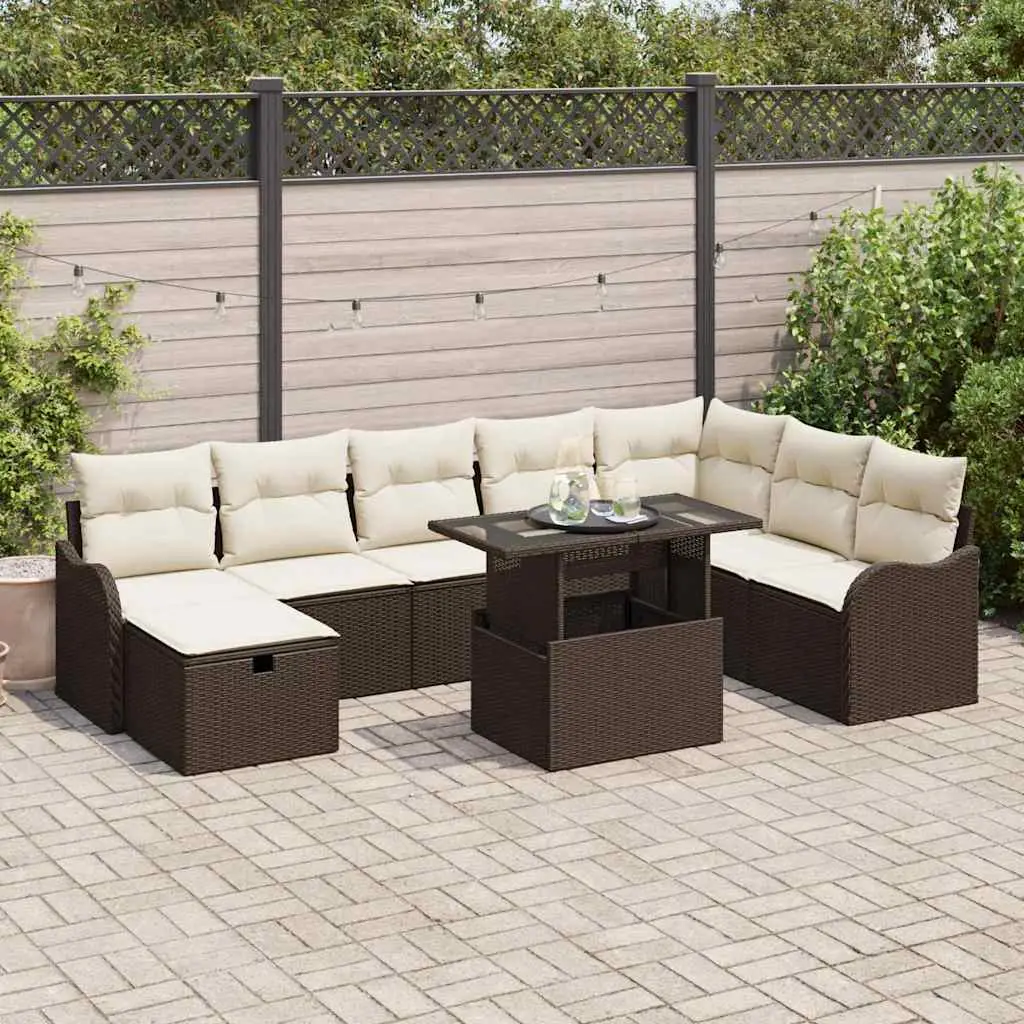 Ensemble Canapé de Jardin 9 pcs 8 Places en Poly Rotin avec Rangement Marron – ComfortXL Outdoor Living