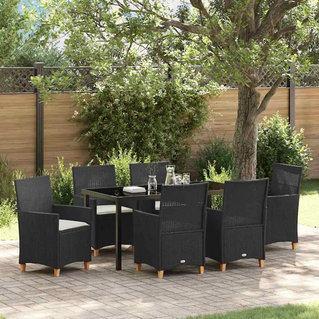 Ensemble de repas 7 pièces pour 6 personnes en polyrotin et verre Noir – ComfortXL Outdoor Living