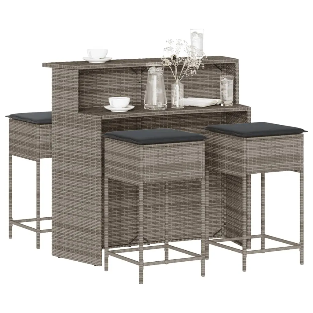 Ensemble de bar de jardin 5 pcs avec coussins gris poly rotin vidaXL 3261489