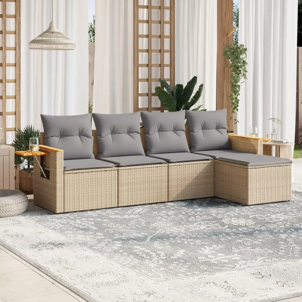 Ensemble canapés de jardin 5 pièces poly rotin modulable avec pouf et rangement pour terrasse Beige – ComfortXL Outdoor Living