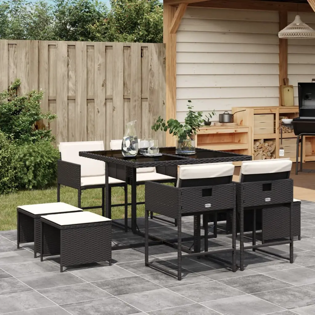 Ensemble de Jardin Cube Compact 8 Assises en Polyrotin, Table Verre et Coussins Crème – ComfortXL Outdoor Living