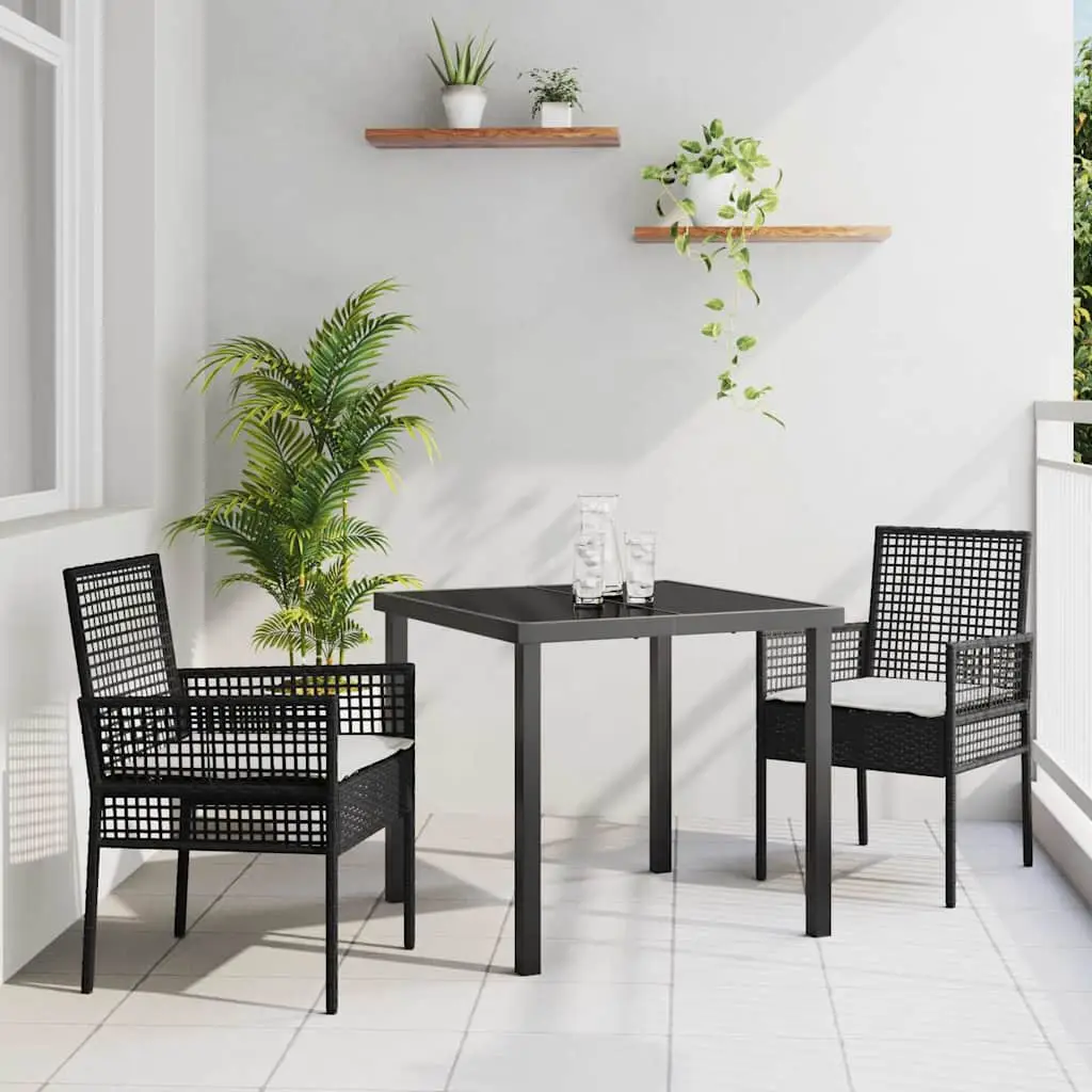 Ensemble de repas 3 pcs pour balcon en poly rotin avec coussins confortables Noir – ComfortXL Outdoor Living