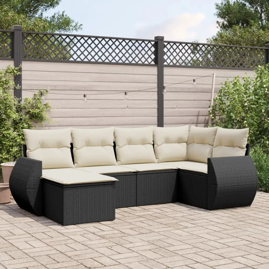 Ensemble Canapés de Jardin 6 Pièces Poly Rotin Noir Modulable Coussins Déhoussables Crème – ComfortXL Outdoor Living
