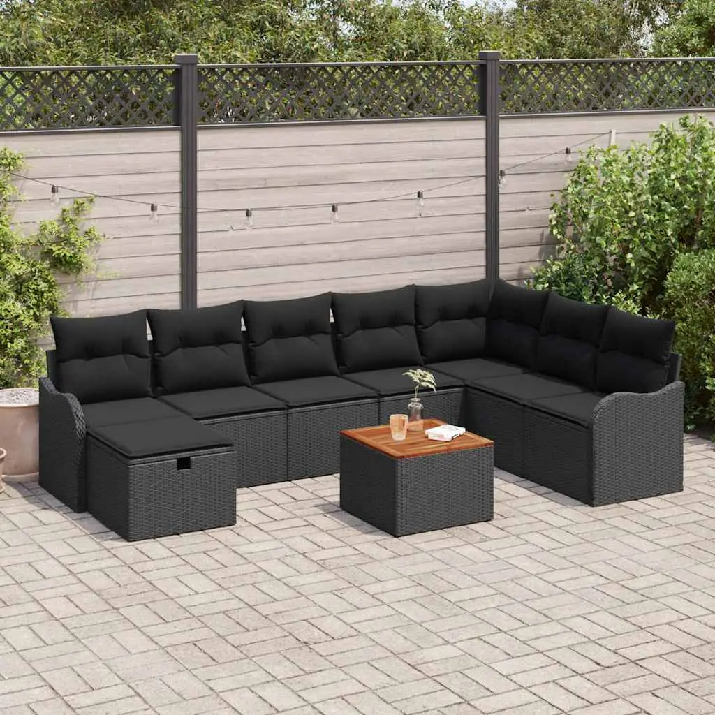 Ensemble de canapé de jardin avec coussin 9 pcs Noir polyrotin vidaXL 3359499