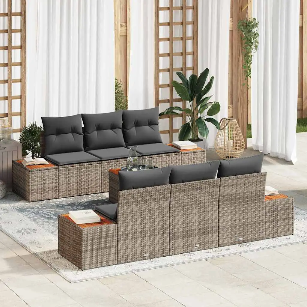 Ensemble d’extérieur 7 pcs avec rangement et table en poly rotin Gris – ComfortXL Outdoor Living