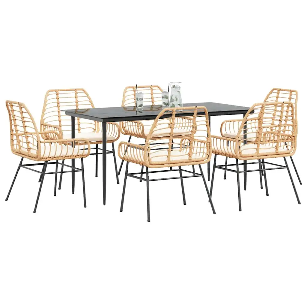 Ensemble de Repas 6 Personnes Résine Tressée avec Coussins Confortables Table 160cm Marron – ComfortXL Outdoor Living
